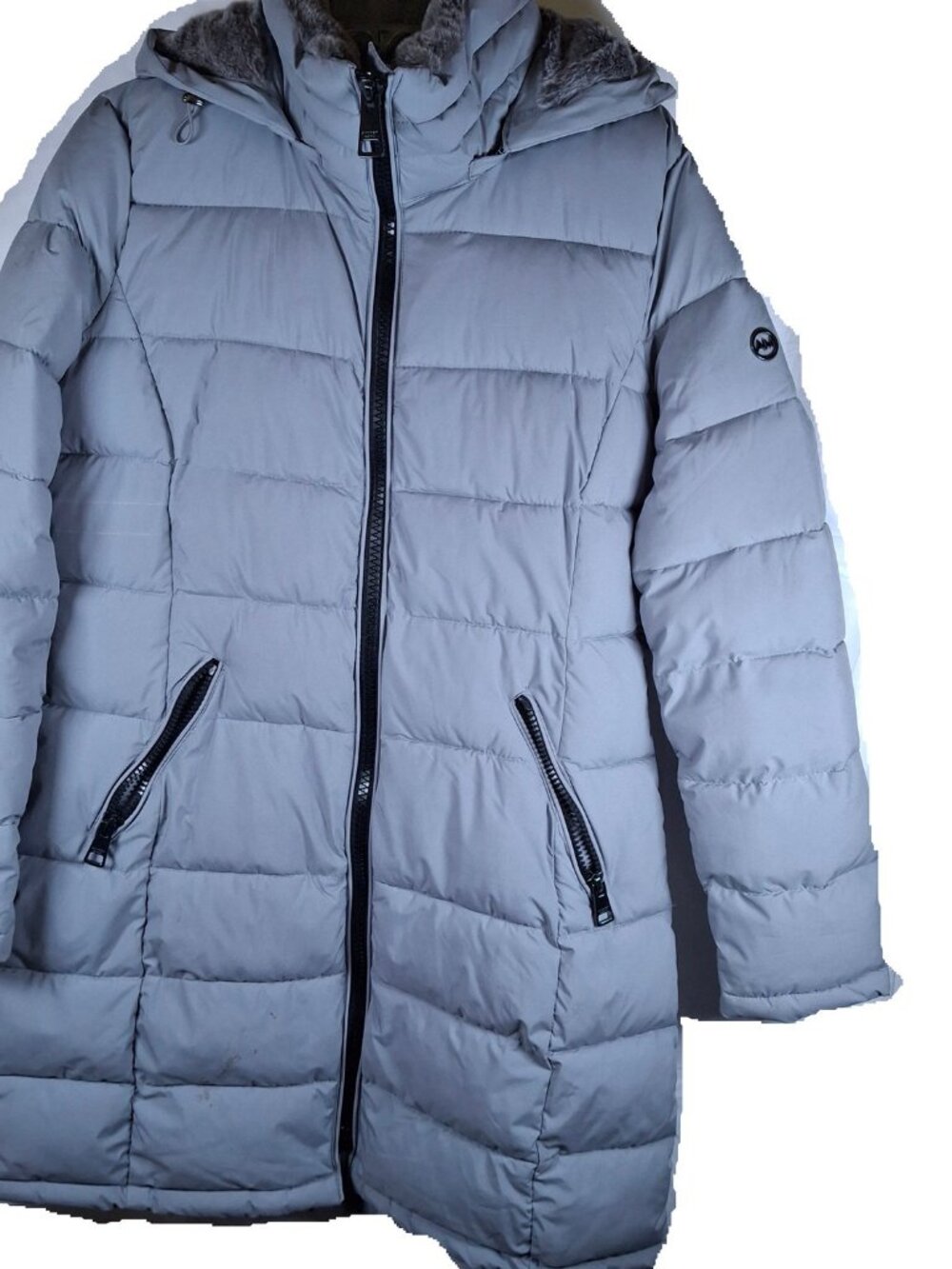 Andrew Marc Women’s Puffer Coat Size M Gray Hooded Full Zip Winter Jacket